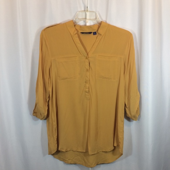Indigo Tops - Indigo Mustard Yellow Button Up Blouse Size M