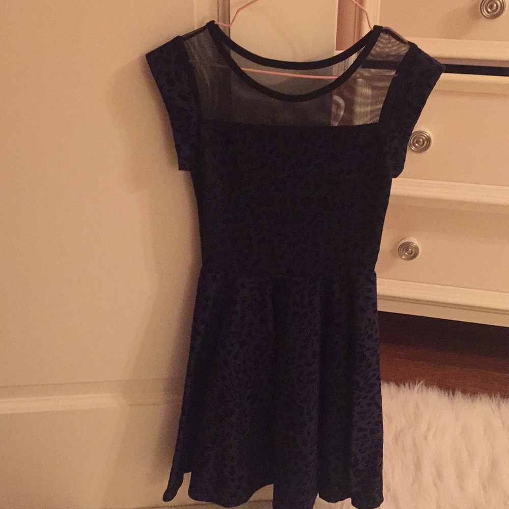 Girls blue and black cheetah dress