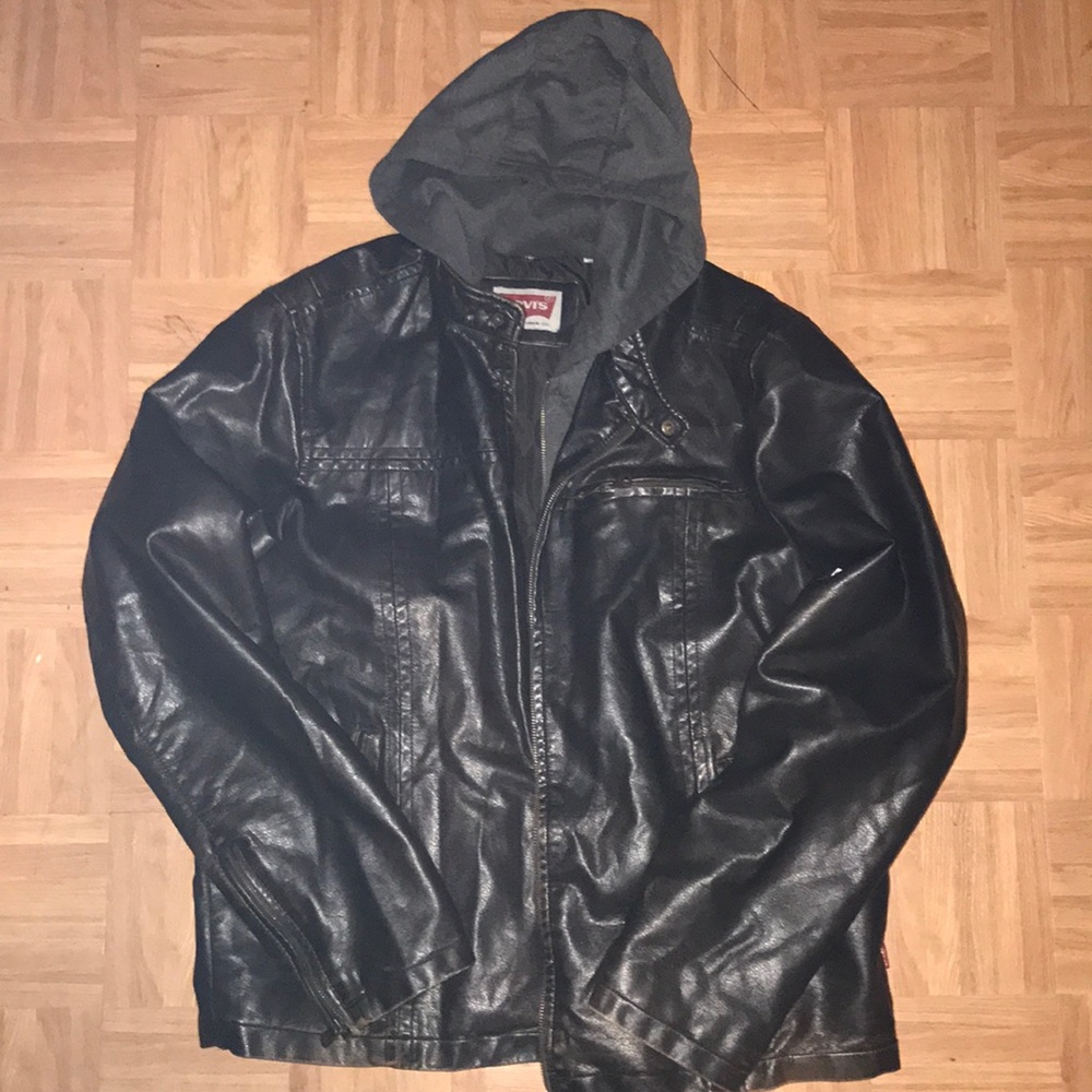Levi's Men's Faux Leather Jacket with Bib & Hood