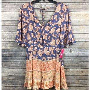 Floral romper peach and blue