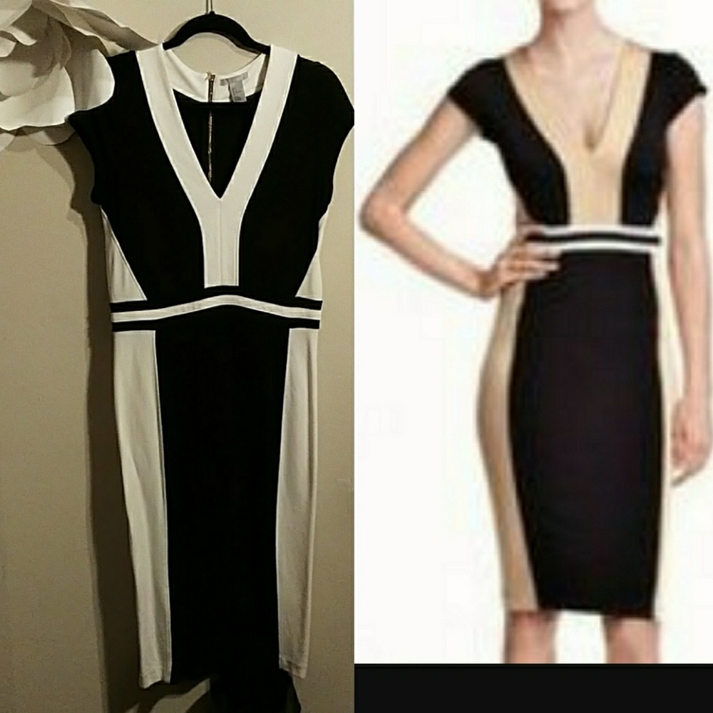 **SOLD **black & white body con/ gold zipper dress