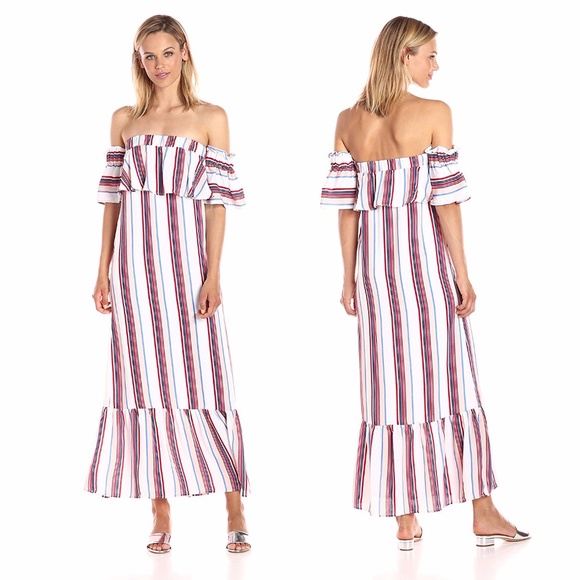 Stripe off-shoulder ruffle maxi - Navy - Picture 2 of 6