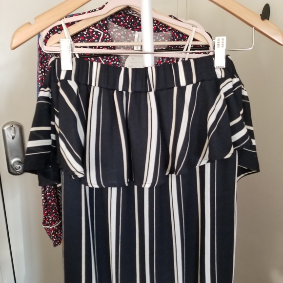 Stripe off-shoulder ruffle maxi - Navy - Picture 5 of 6