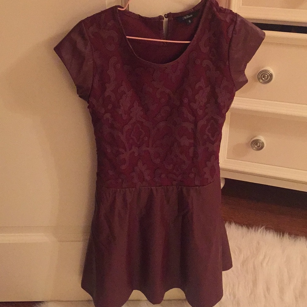 Girls red faux leather dress