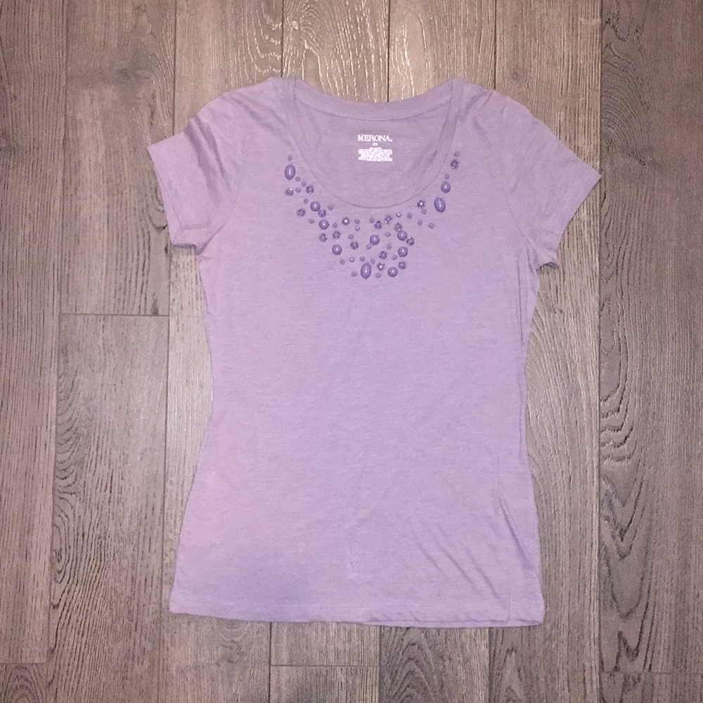 Purple Neckline Detail Tee