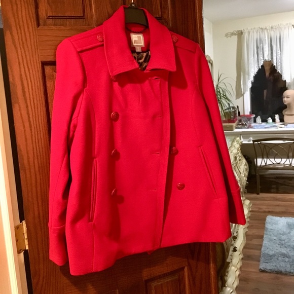 Jcp New Fully Lined Red Pea Coat XLT - Picture 3 of 6