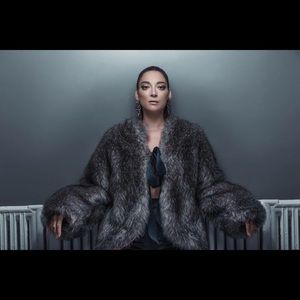 grey faux fur jacket