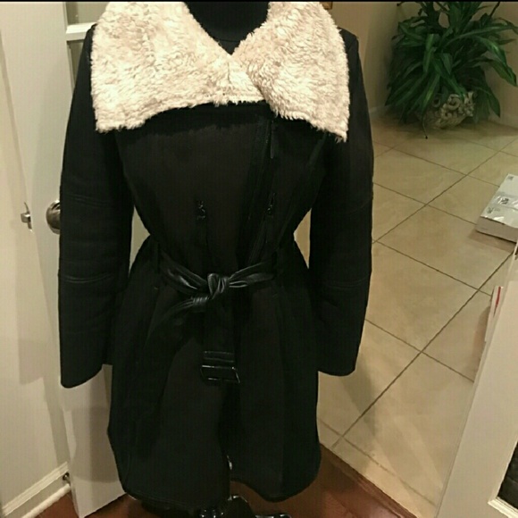 🍁 VINCE ❄️ Sherpa Wool V leather suede Christmas coat 🎄 S&ISOsizeL - Picture 2 of 11