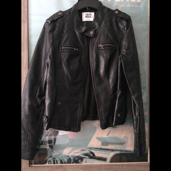 Vero Moda Jackets & Blazers - Black Faux Leather Jacket • Coat Silver Detail