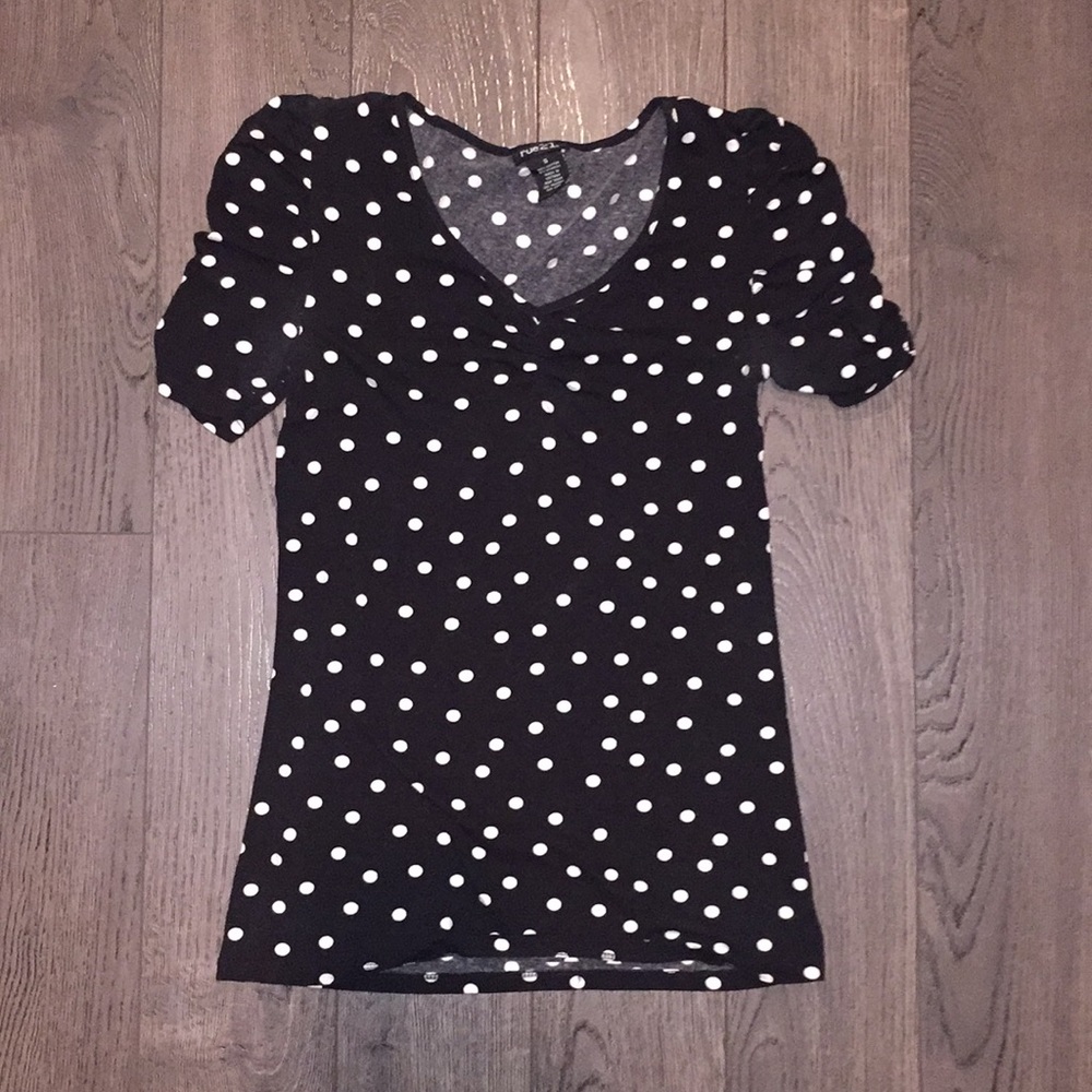 Ruched Sleeve Polka Dot Top