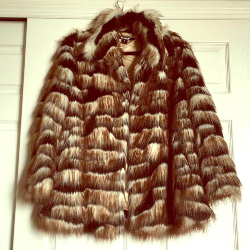 Faux fur DKNY coat, barely used
