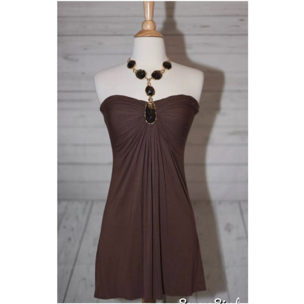 SKY Sz S, Small "Stone" Halter Brown Mini Dress