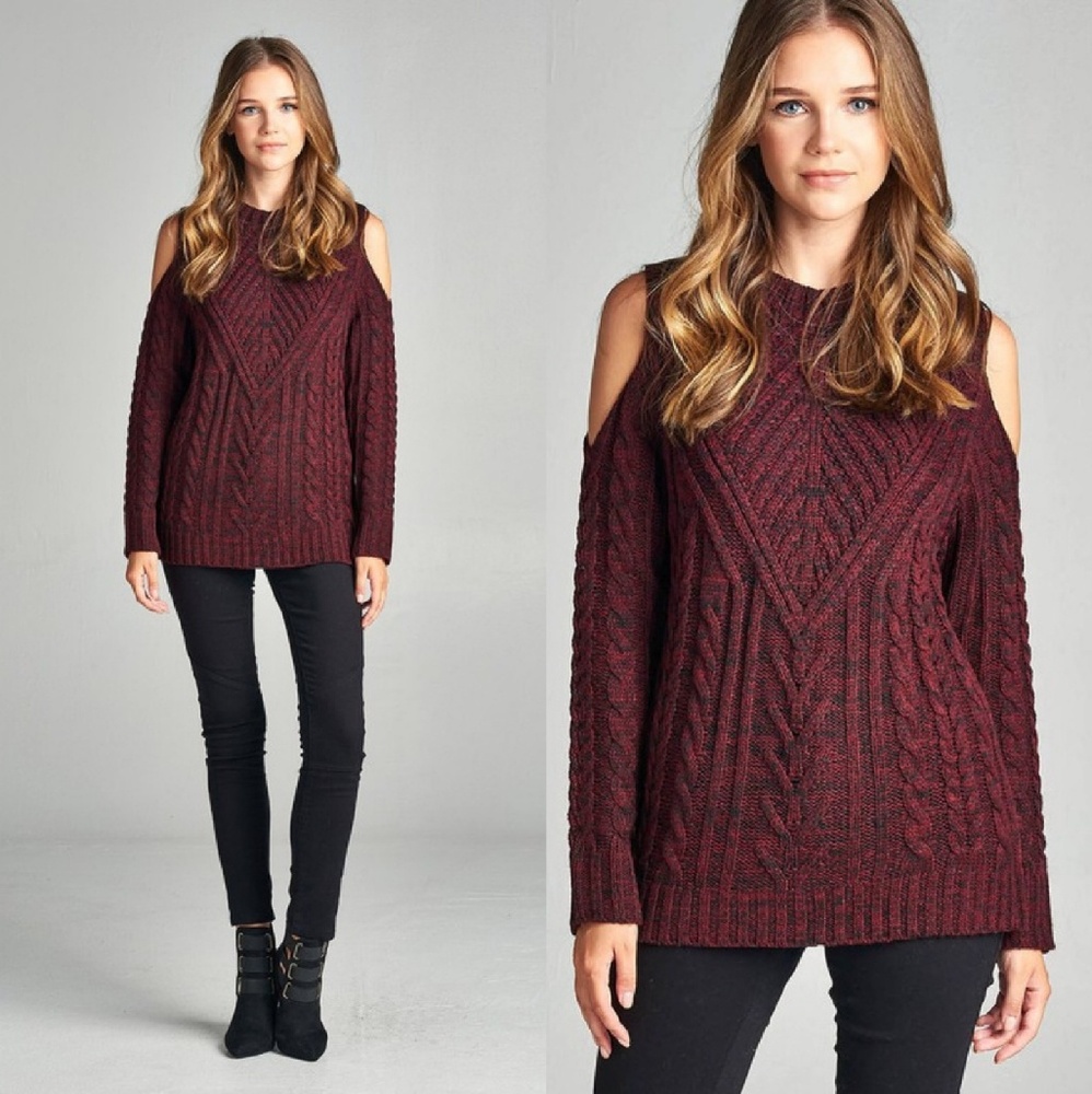 Burgundy Cold Shoulder Sweater