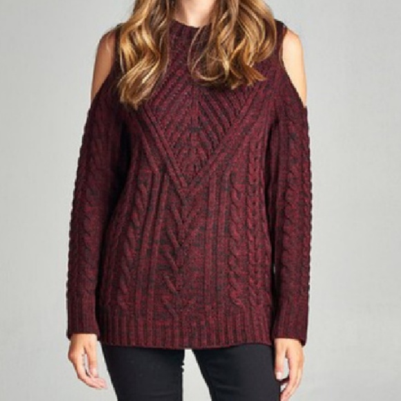 Burgundy Cold Shoulder Sweater - Picture 2 of 2
