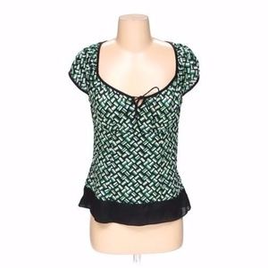 Anne Taylor Green Black Blouse Top Shirt Womens