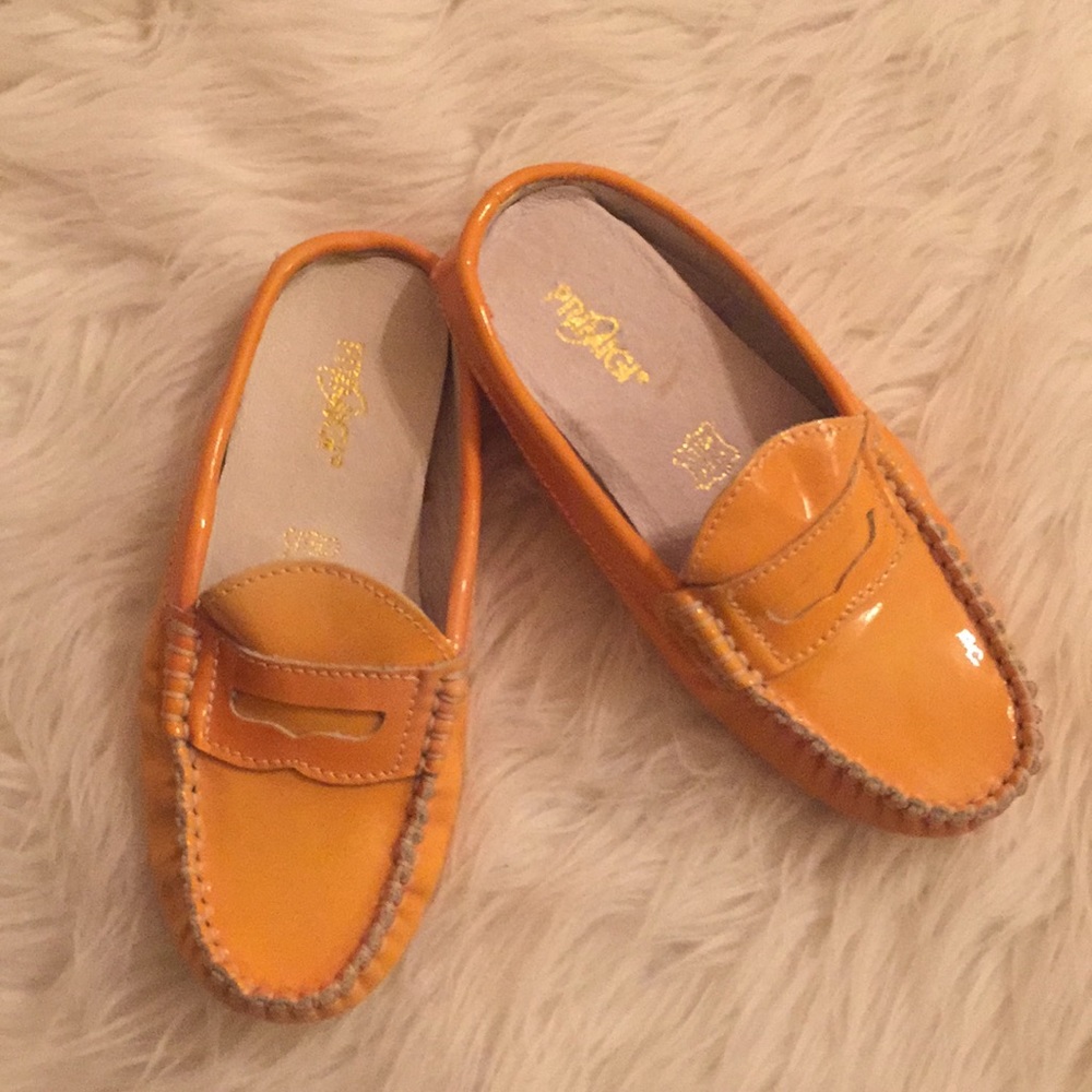 Primigi orange slide on patent leather loafer