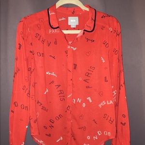 Anthropologie Maeve Art House Paris Milan Blouse