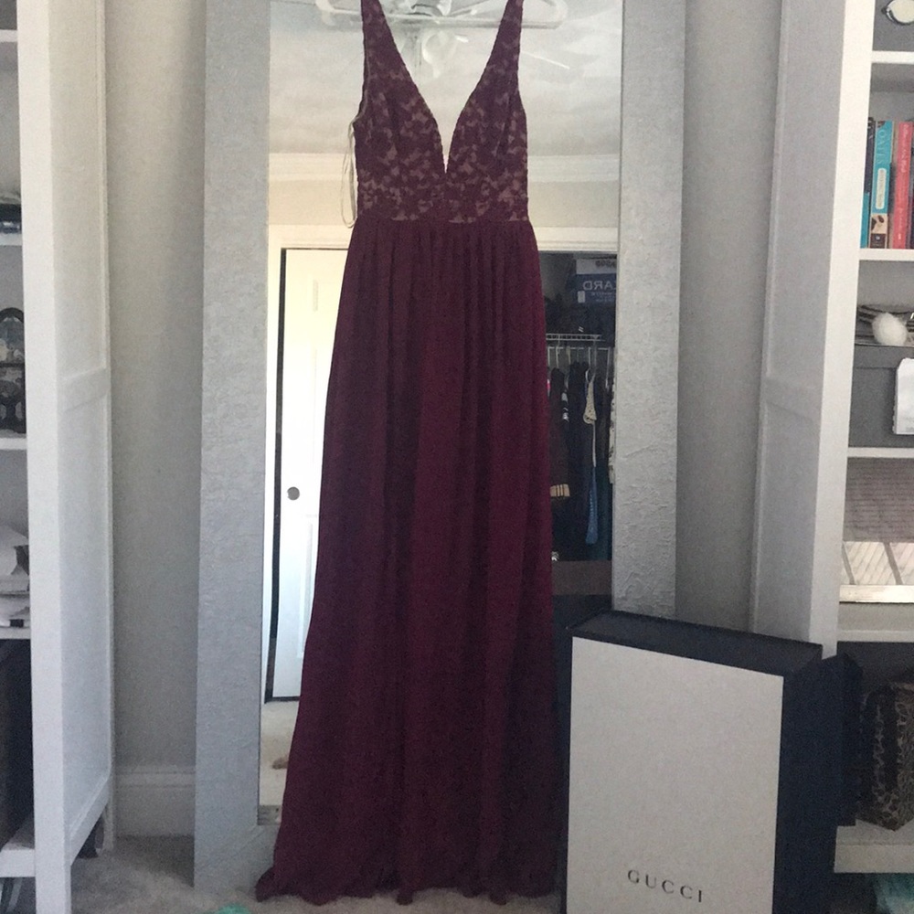 BERRY RED LACE MAXI DRESS