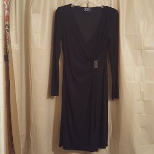 Beautiful Black faux wrap v-neck w/ broach