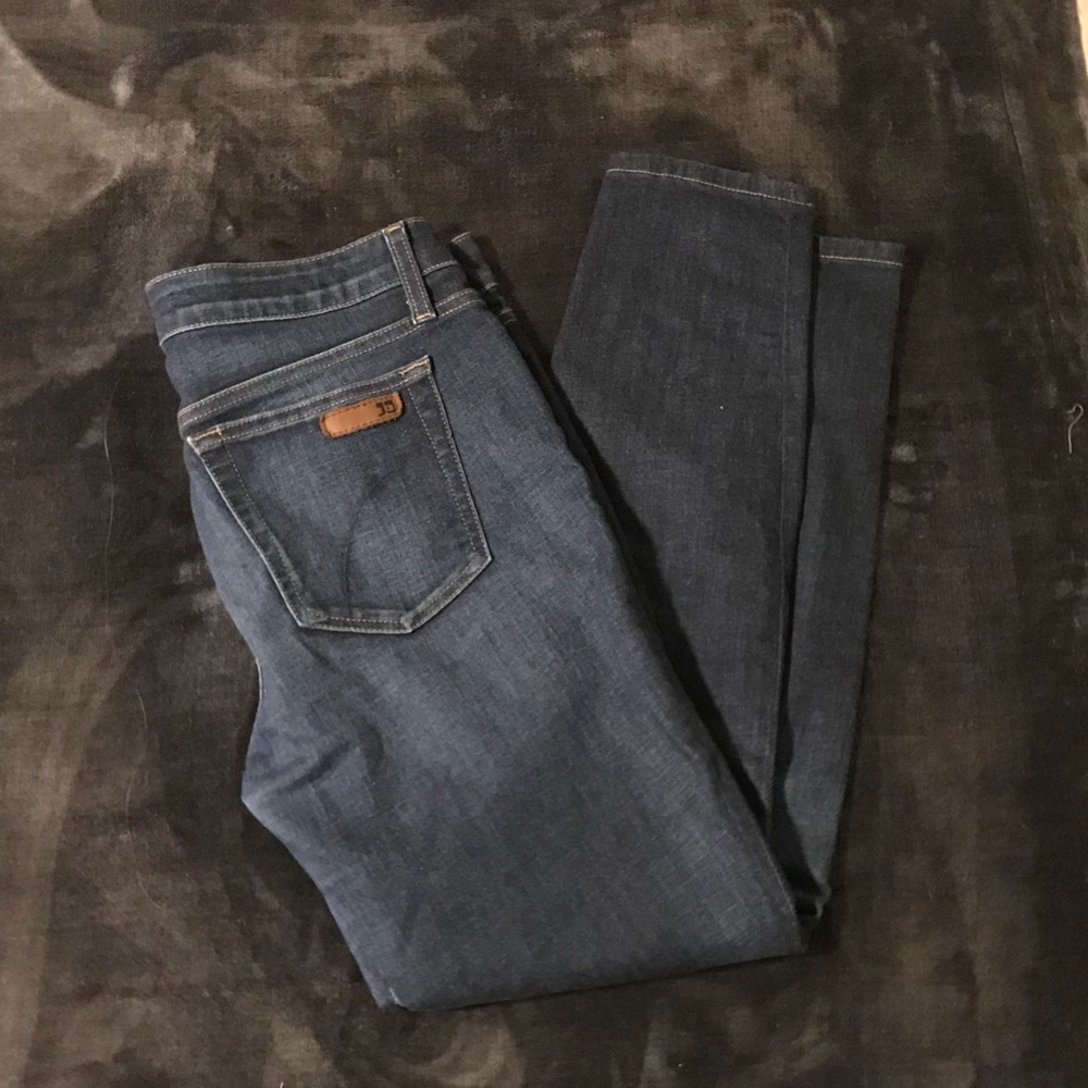 Joe’s jeans, dark blue skinny ankle jeans.