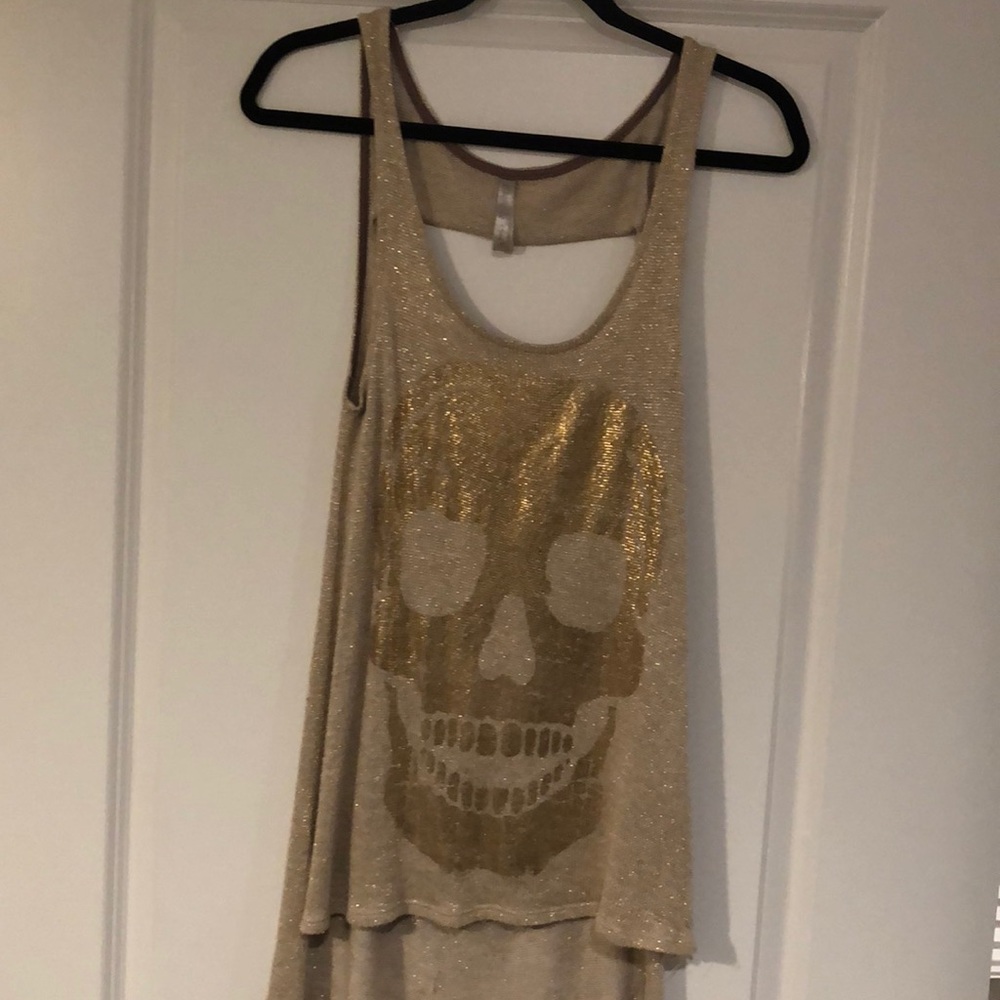 GOLD SPARKLY SKULL TANK from TOBI