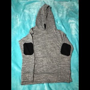 Grey hoodie with black elbow patches
