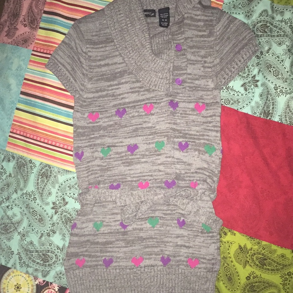 Gray Sweater Shirt with Multi-Colored hearts