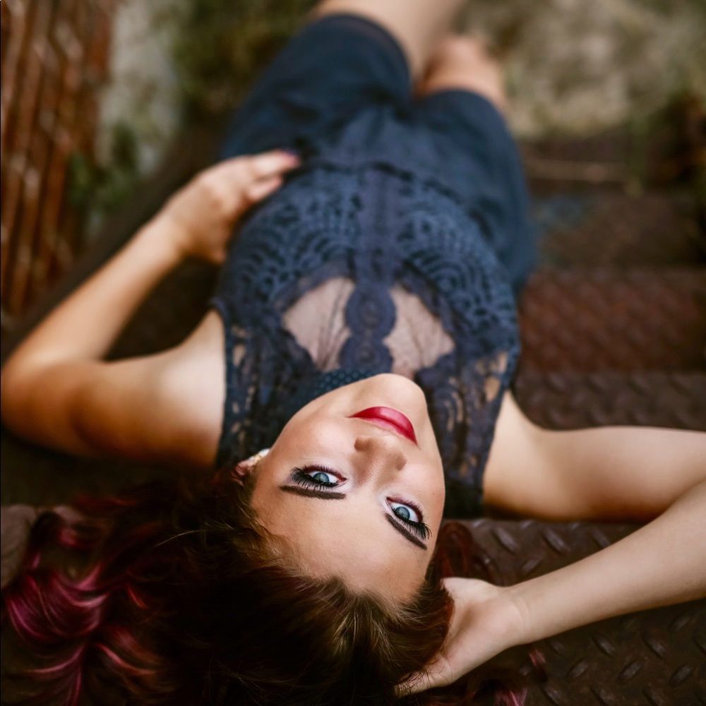 Gray romper sheer and lace overlay very classy!