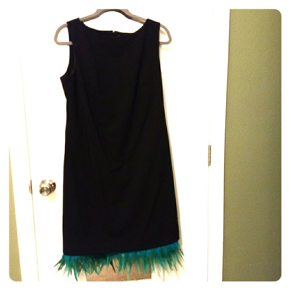 Black Sheath Dress With Peacock Feather Detail