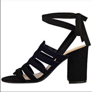 Marc Fisher black suede wrap heels