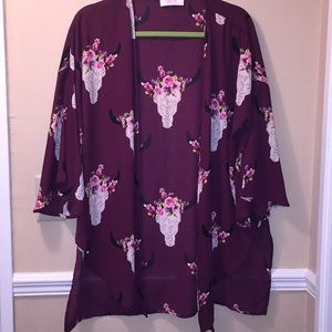 Wine colored floral longhorn kimono