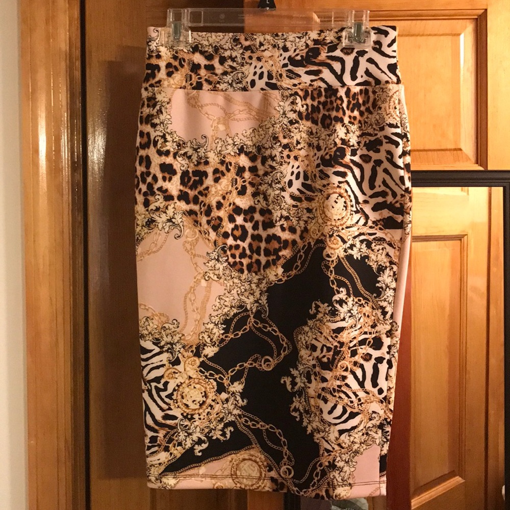 Blush, Black, Gold Animal Print Stretch Skirt