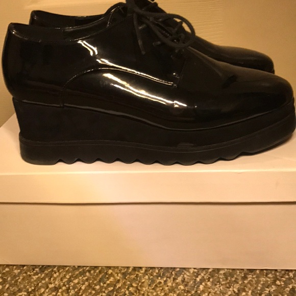 black patent platform shoes