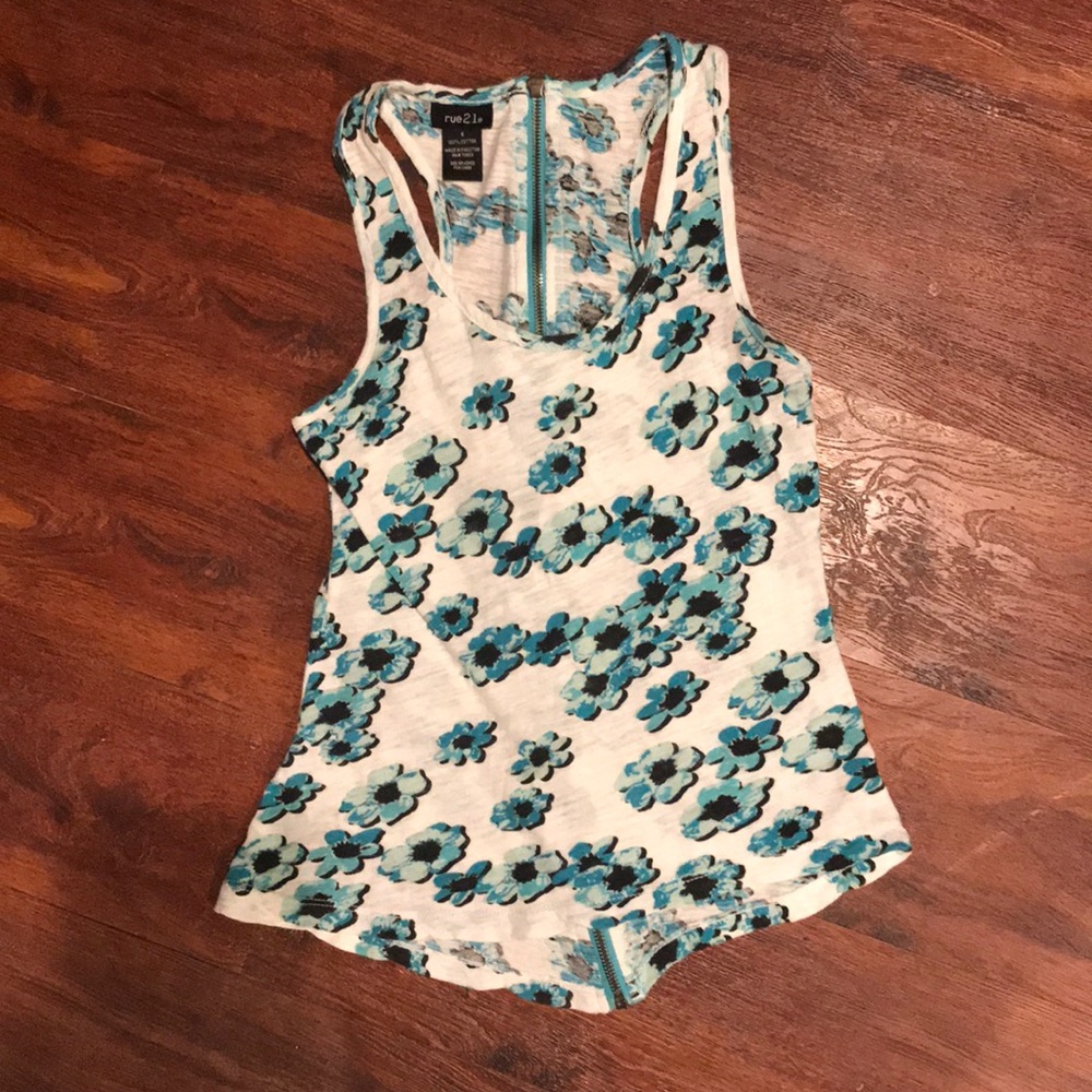rue21 Floral Print Zip Back Tank Top