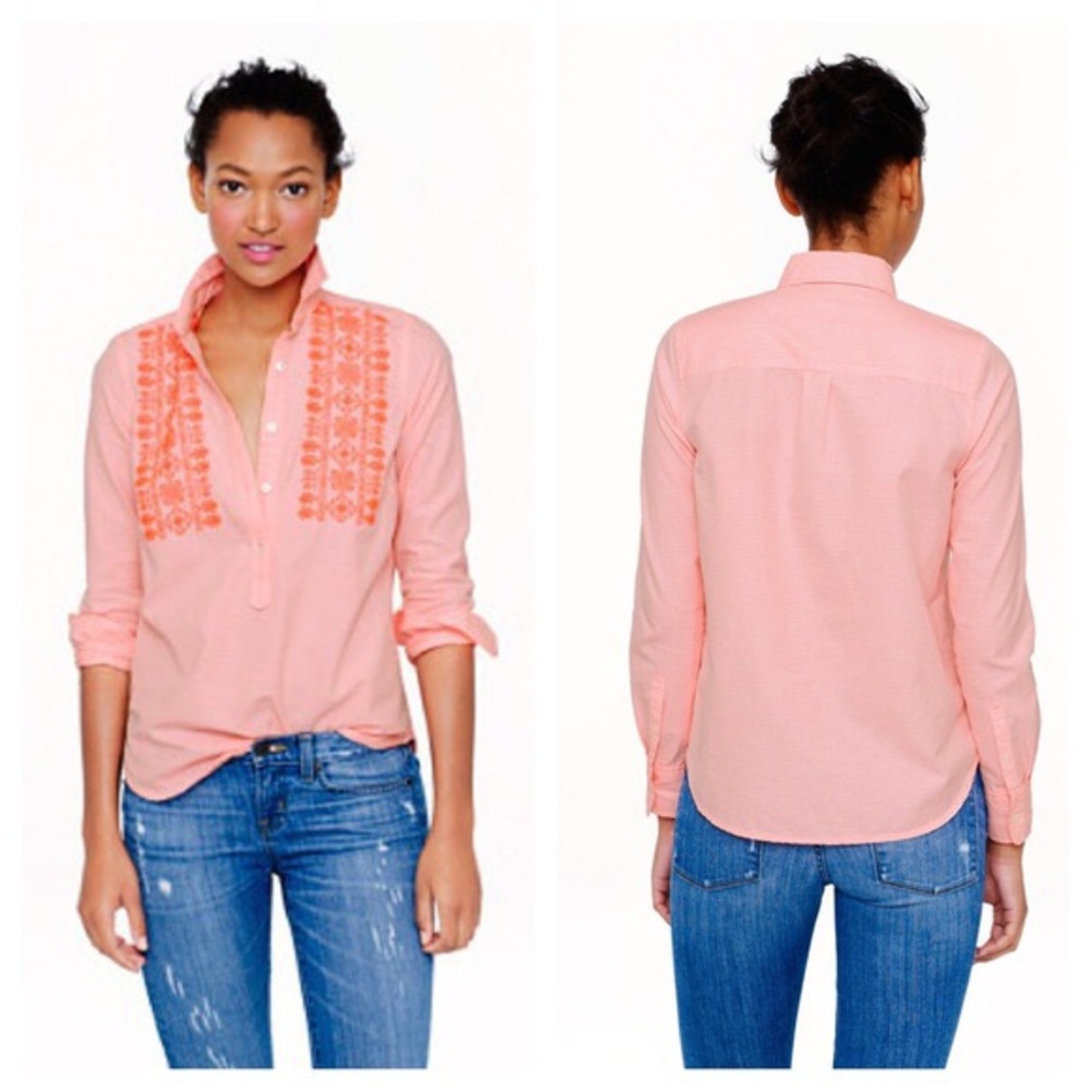 J.Crew Popover in embroidered neon stripe size XS