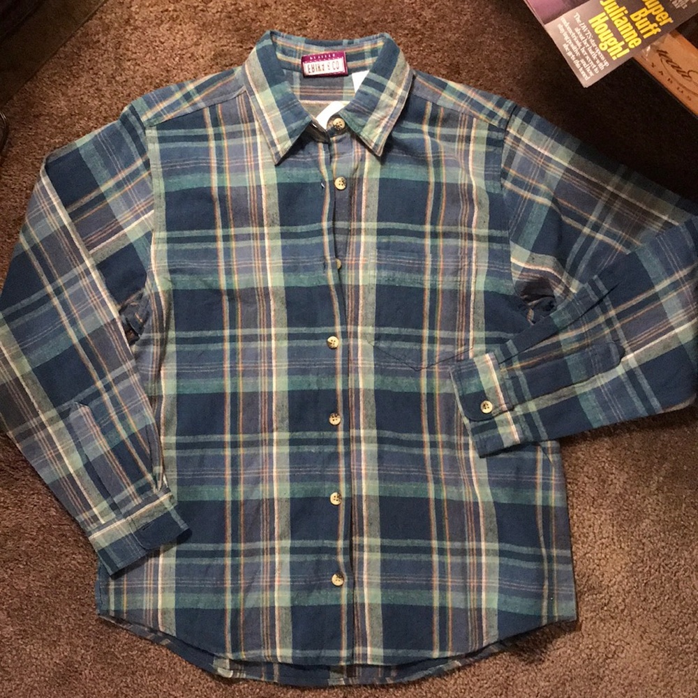 Erika & Co  Dutch blue denim plaid button down