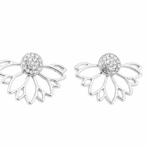 {last pair}Silver Toned Lotus Flower Ear Jacket - Picture 2 of 2