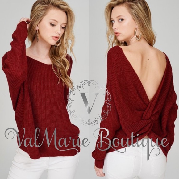 π₯FINAL PRICEπ₯Deep Wine Knot Back Sweater - Picture 3 of 5