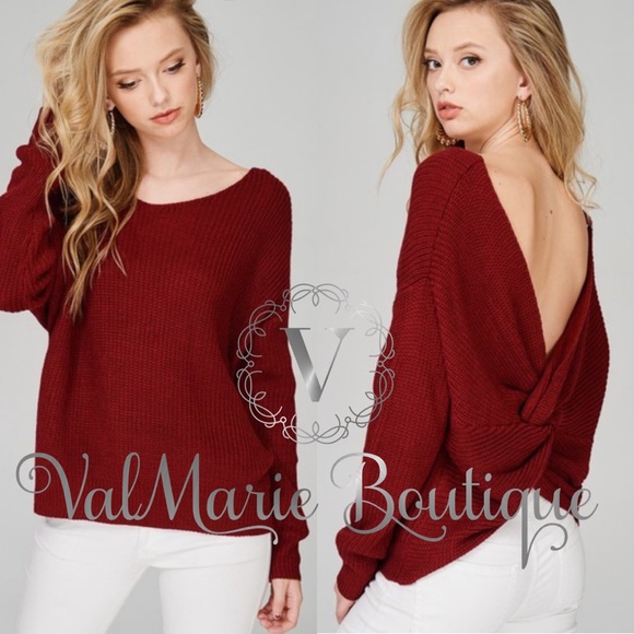 π₯FINAL PRICEπ₯Deep Wine Knot Back Sweater - Picture 4 of 5