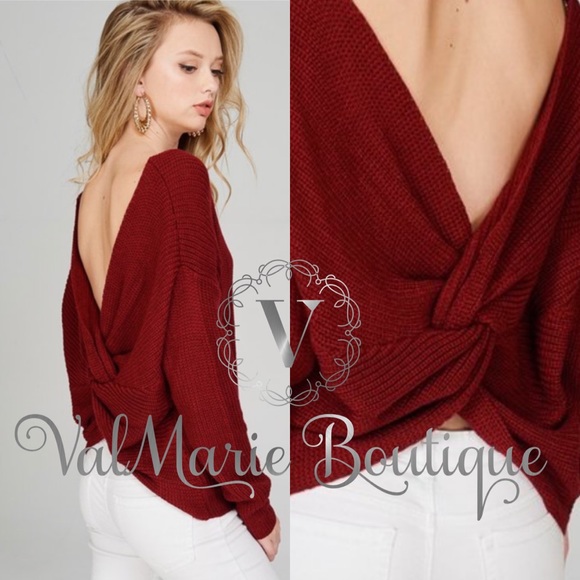 π₯FINAL PRICEπ₯Deep Wine Knot Back Sweater - Picture 5 of 5