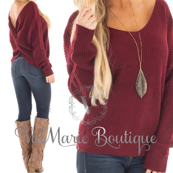π₯FINAL PRICEπ₯Deep Wine Knot Back Sweater - Picture 2 of 5