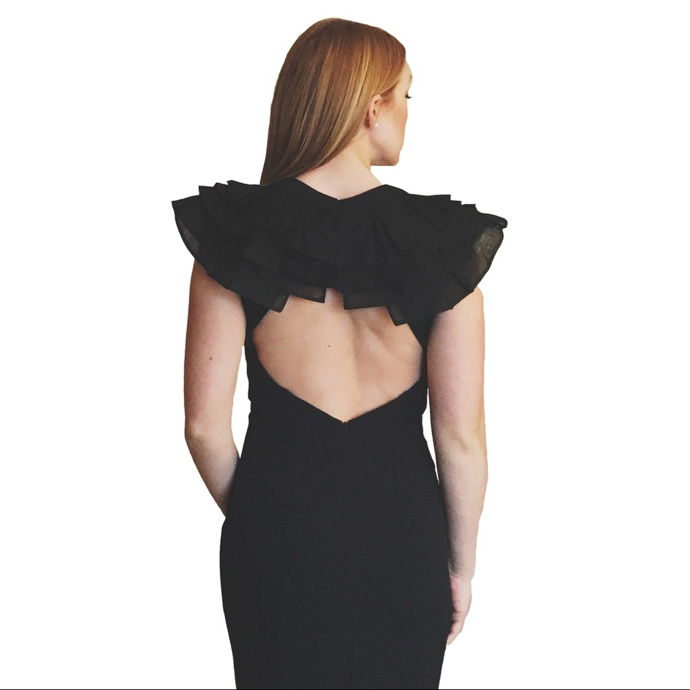 Nicole Miller // backless ruffle silk LBD dress