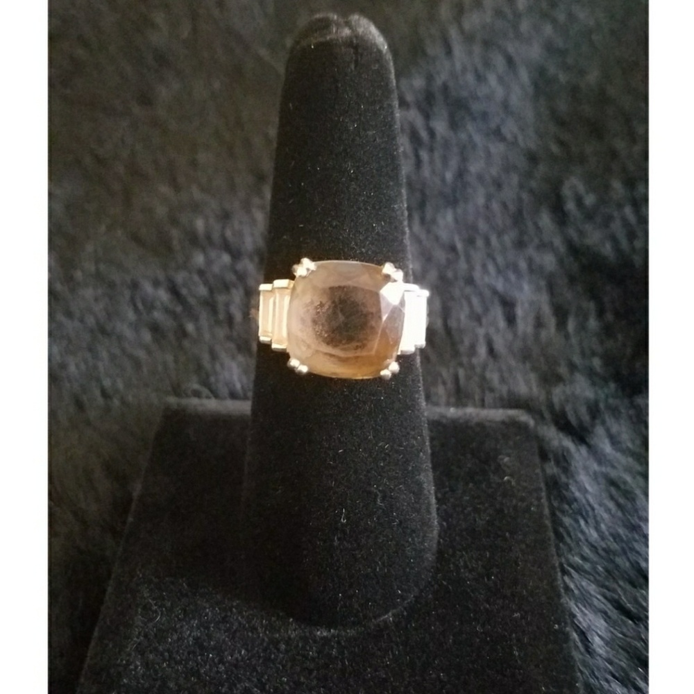 STERLING SILVER. 925 Smoky Quartz Stone Sz 7.5