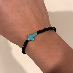 Black Bracelet with Turquoise Cross