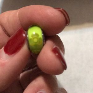Pandora Green Murano Glass Charm with flower in it