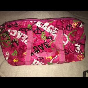 Pink peace vinyl duffel bag
