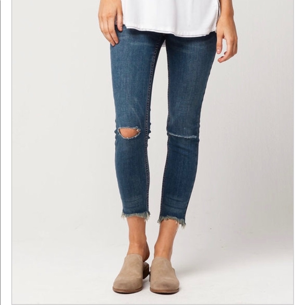 Free People Frayed Hem Skinny Jeans