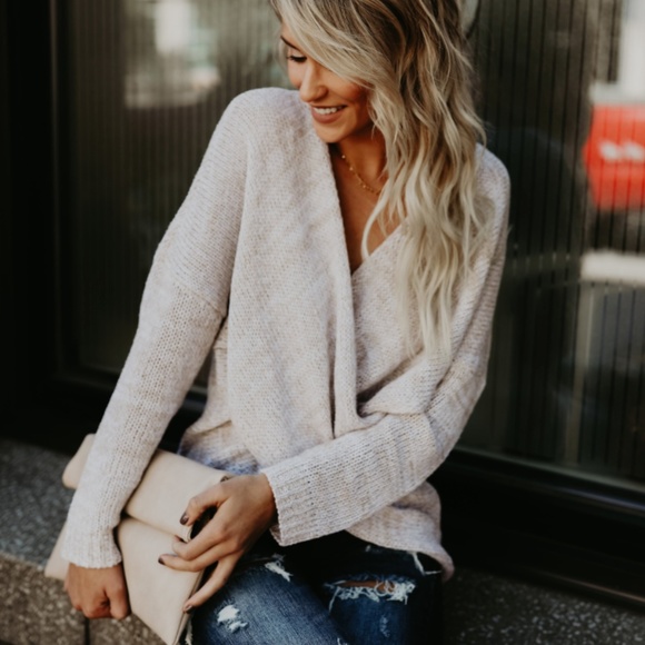 Sweaters - SOLD (M) Cozy Oatmeal Front Wrap Sweater