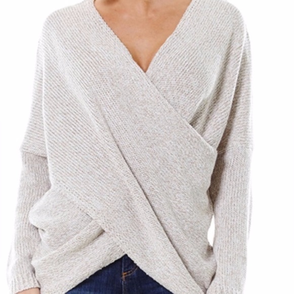 SOLD (M) Cozy Oatmeal Front Wrap Sweater - Picture 3 of 3