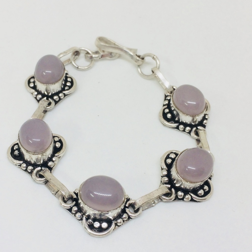 🎀ROSE QUARTZ 5 STONE STERLING SILVER BRACELET